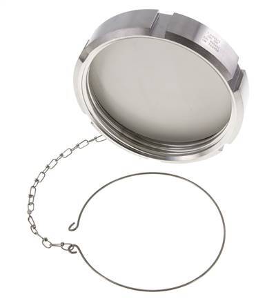 Tuerca de sombrerete Rd130 X 1/4'' DN 100 Acero inoxidable 1.4404 NBR DIN 11851 FDA 21 con cadena