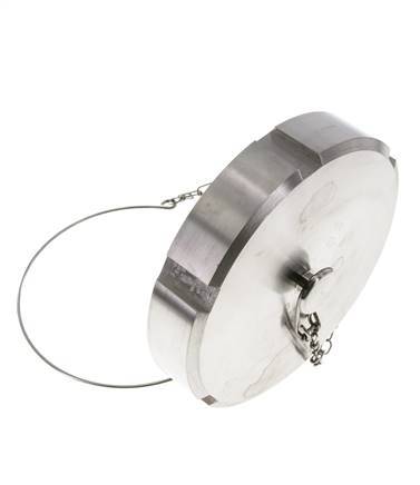 Tuerca de sombrerete Rd130 X 1/4'' DN 100 Acero inoxidable 1.4301 NBR DIN 11851 FDA 21 con cadena