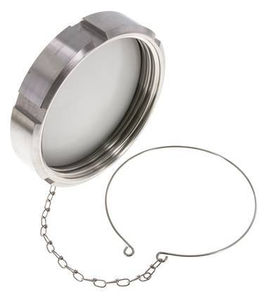 Tuerca de sombrerete Rd130 X 1/4'' DN 100 Acero inoxidable 1.4301 NBR DIN 11851 FDA 21 con cadena