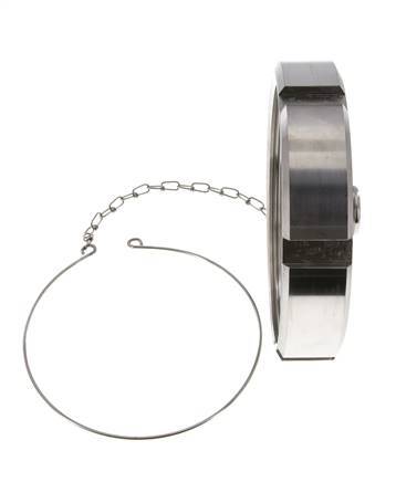 Tuerca de sombrerete Rd130 X 1/4'' DN 100 Acero inoxidable 1.4301 NBR DIN 11851 FDA 21 con cadena