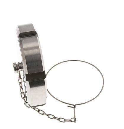 Tuerca de sombrerete Rd95 X 1/6'' DN 65 Acero inoxidable 1.4301 NBR DIN 11851 FDA 21 con cadena