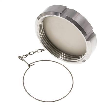 Tuerca de sombrerete Rd95 X 1/6'' DN 65 Acero inoxidable 1.4301 NBR DIN 11851 FDA 21 con cadena