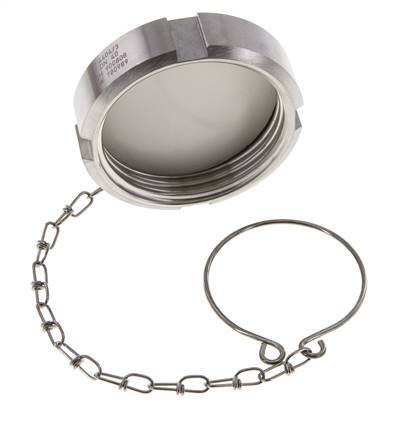 Tuerca de sombrerete Rd65 X 1/6'' DN 40 Acero inoxidable 1.4404 NBR DIN 11851 FDA 21 con cadena