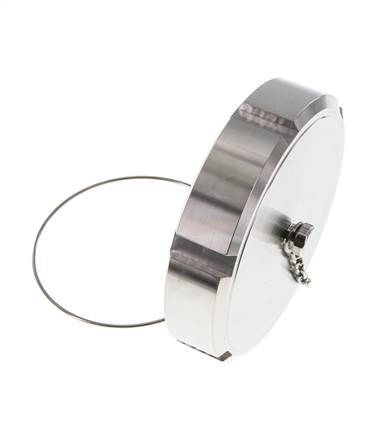Tuerca de sombrerete Rd110 X 1/4'' DN 80 Acero inoxidable 1.4404 NBR DIN 11851 FDA 21 con cadena
