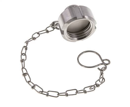 Tuerca de sombrerete Rd28 X 1/8'' DN 10 Acero inoxidable 1.4404 NBR DIN 11851 FDA 21 con cadena