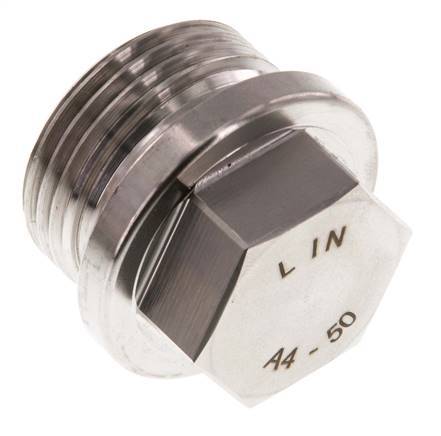 Tapón G1'' Acero inoxidable con collar y hexágono exterior 40bar (562,0psi)