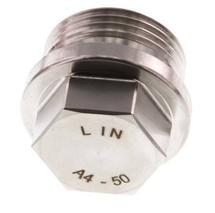 Tapón G1'' Acero inoxidable con collar y hexágono exterior 40bar (562,0psi)