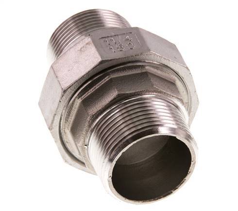 Union Straight Connector R1 1/4'' Stainless Steel Flat Seal PTFE 16bar (224.8psi)