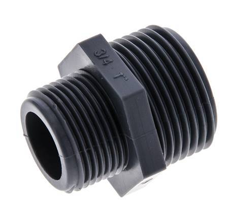 Reducing Double Nipple G3/4'' x G1'' Polypropylene (pp) 10bar (140.5psi) FDA 36mm Hex