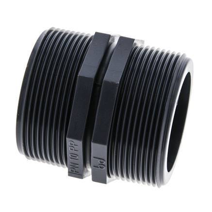 Double Nipple G2'' Polypropylene (pp) 10bar (140.5psi) FDA 64mm Hex