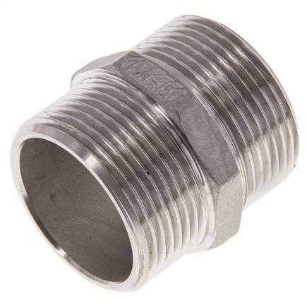 Espiga doble G1 1/4'' acero inoxidable junta plana 16bar (224.8psi) 45mm hexagonal