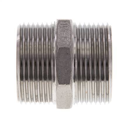 Espiga doble G1 1/4'' acero inoxidable junta plana 16bar (224.8psi) 45mm hexagonal