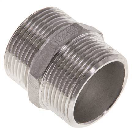 Espiga doble G1 1/4'' acero inoxidable junta plana 16bar (224.8psi) 45mm hexagonal