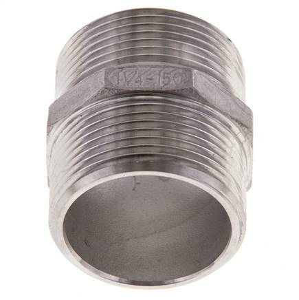 Espiga doble G1 1/4'' acero inoxidable junta plana 16bar (224.8psi) 45mm hexagonal