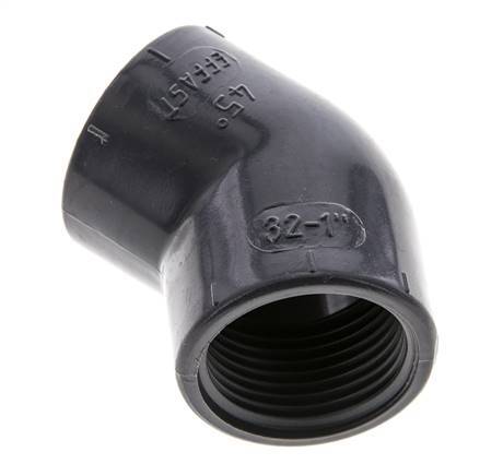 45deg Angled Fitting Rp1'' Female PVC-U 16bar (224.8psi) EN 1452-3 [2 Pieces]