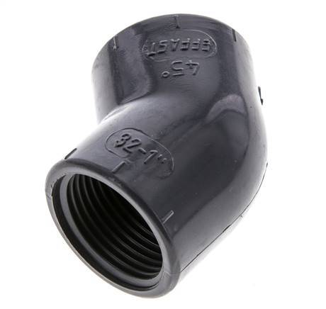 45deg Angled Fitting Rp1'' Female PVC-U 16bar (224.8psi) EN 1452-3 [2 Pieces]