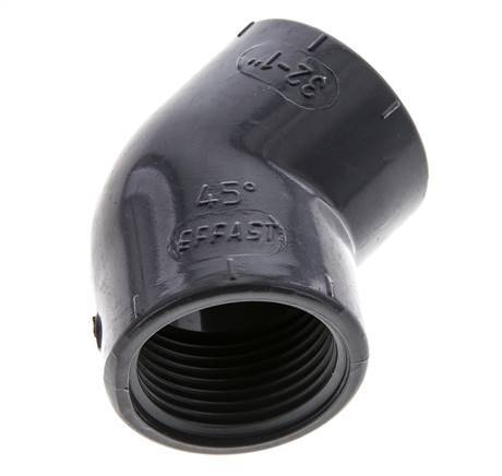 45deg Angled Fitting Rp1'' Female PVC-U 16bar (224.8psi) EN 1452-3 [2 Pieces]