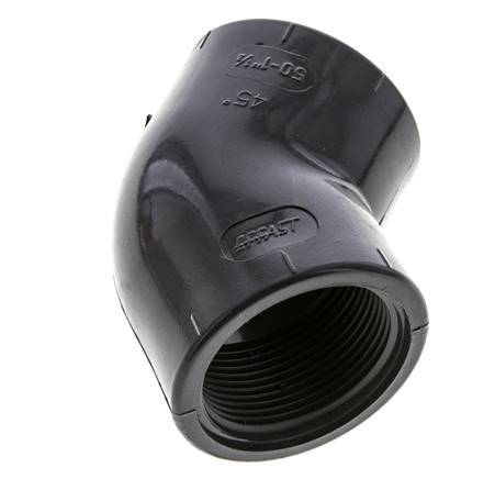 45deg Angled Fitting Rp1 1/2'' Female PVC-U 16bar (224.8psi) EN 1452-3