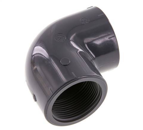 Racor en ángulo de 90 grados Rp1 1/2'' hembra PVC-U 16bar (224,8psi) EN 1452-3