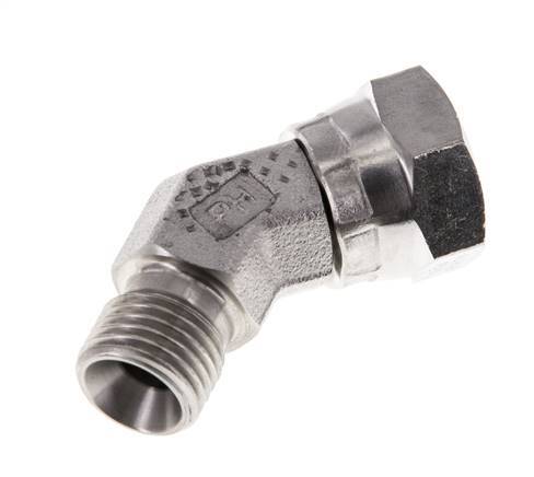 Racor Acodado 45deg G1/4'' Hembra x Macho Acero Inoxidable Alta Presión 60° Cono 350bar (4917.5psi) Hidráulico