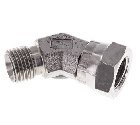 Racor Acodado 45deg G1/4'' Hembra x Macho Acero Inoxidable Alta Presión 60° Cono 350bar (4917.5psi) Hidráulico