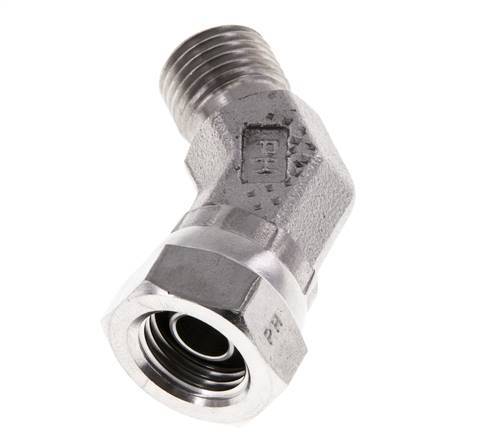 Racor Acodado 45deg G1/4'' Hembra x Macho Acero Inoxidable Alta Presión 60° Cono 350bar (4917.5psi) Hidráulico