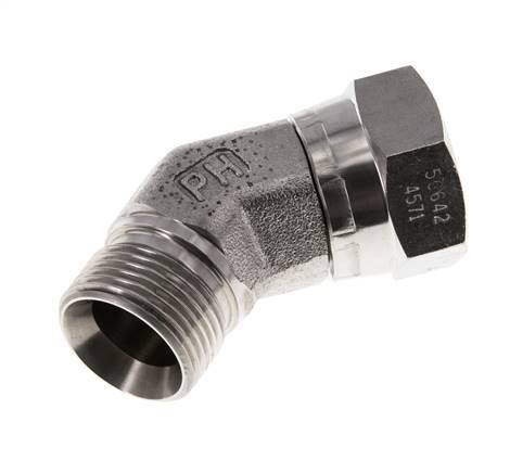 45deg Angled Fitting G3/4'' Female x Male High Pressure Stainless Steel 60° Cone 175bar (2458.75psi) Hydraulic