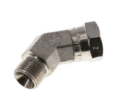 Racor Acodado 45deg G3/8'' Hembra x Macho Acero Inoxidable Alta Presión 60° Cono 325bar (4566.25psi) Hidráulico