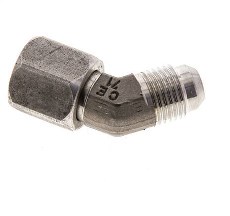 Racor acodado 45deg JIC UNF 9/16''-18 Macho x Hembra Acero inoxidable 275bar (3863.75psi)