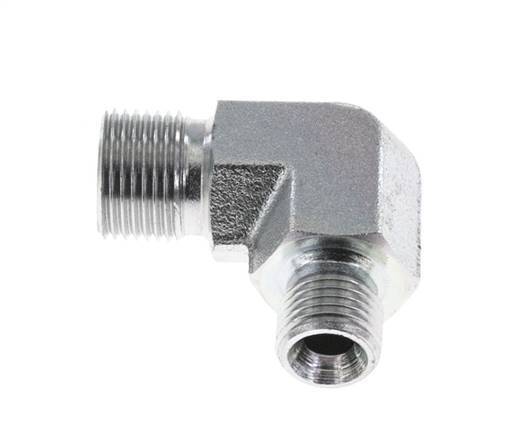 Racor reductor acodado 90deg G1/4'' x G3/8'' Acero alta presión 60° Cono 325bar (4566.25psi) Hidráulico