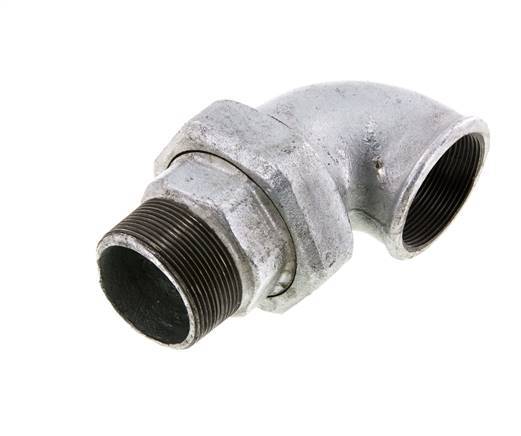 Conector acodado de 90 grados 2'' macho R x hembra Rp hierro fundido junta cónica 25bar (351.25psi)