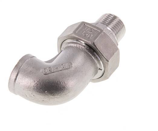 Conector acodado 90deg 1/2'' Macho R x Hembra Rp Junta cónica de acero inoxidable 16bar (224.8psi)
