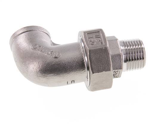 Conector acodado 90deg 1/2'' Macho R x Hembra Rp Junta cónica de acero inoxidable 16bar (224.8psi)