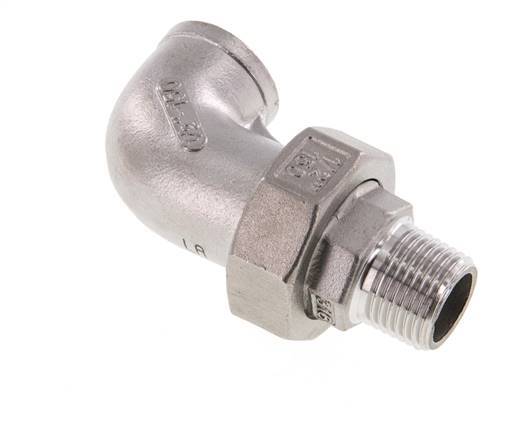 Conector acodado 90deg 1/2'' Macho R x Hembra Rp Junta cónica de acero inoxidable 16bar (224.8psi)