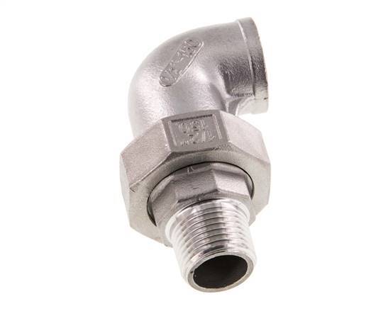Conector acodado 90deg 1/2'' Macho R x Hembra Rp Junta cónica de acero inoxidable 16bar (224.8psi)
