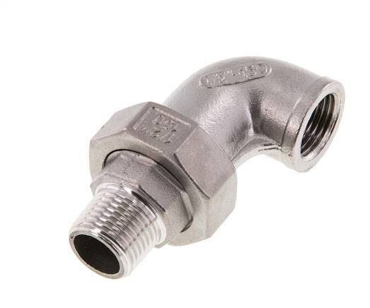 Conector acodado 90deg 1/2'' Macho R x Hembra Rp Junta cónica de acero inoxidable 16bar (224.8psi)