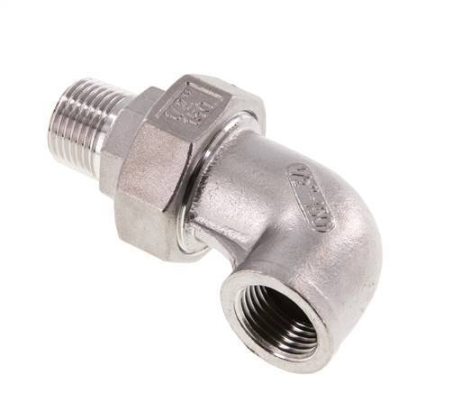 Conector acodado 90deg 1/2'' Macho R x Hembra Rp Junta cónica de acero inoxidable 16bar (224.8psi)