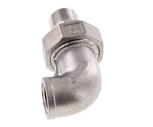 Conector acodado 90deg 1/2'' Macho R x Hembra Rp Junta cónica de acero inoxidable 16bar (224.8psi)