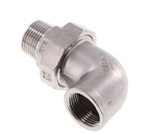 90deg Angled Connector 1'' Male R x Female Rp Stainless Steel Conical Seal 16bar (224.8psi)