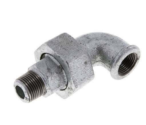 Conector acodado de 90 grados 3/8'' macho R x hembra Rp hierro fundido junta cónica 25bar (351.25psi)