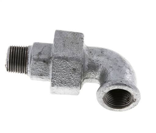 Conector acodado de 90 grados 3/8'' macho R x hembra Rp hierro fundido junta cónica 25bar (351.25psi)