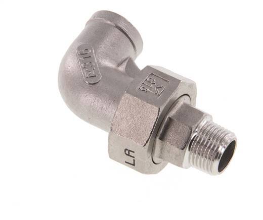 90deg Angled Connector 3/8'' Male R x Female Rp Stainless Steel Conical Seal 16bar (224.8psi)