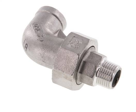 Racor de unión acodado 90deg 3/8'' Macho R x Hembra Rp Acero inoxidable Junta plana PTFE 16bar (224.8psi)