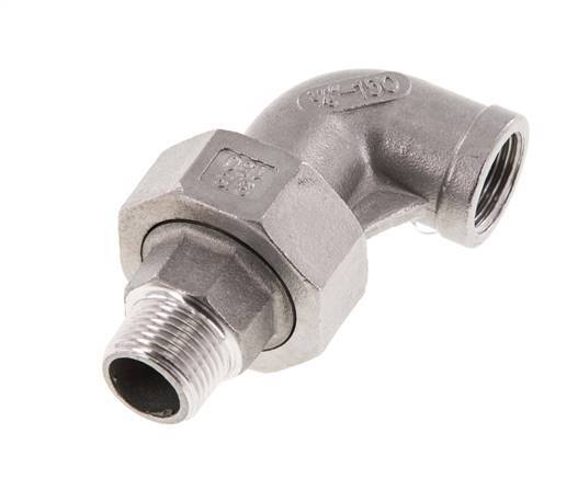 90deg Angled Union Connector 3/8'' Male R x Female Rp Stainless Steel Flat Seal PTFE 16bar (224.8psi)