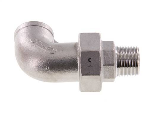 Racor de unión acodado 90deg 1/2'' Macho R x Hembra Rp Acero inoxidable Junta plana PTFE 16bar (224.8psi)