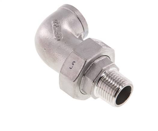 Racor de unión acodado 90deg 1/2'' Macho R x Hembra Rp Acero inoxidable Junta plana PTFE 16bar (224.8psi)
