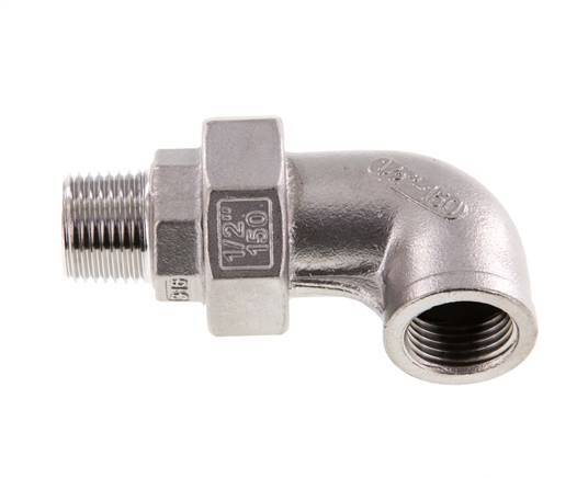Racor de unión acodado 90deg 1/2'' Macho R x Hembra Rp Acero inoxidable Junta plana PTFE 16bar (224.8psi)