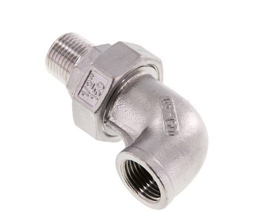 Racor de unión acodado 90deg 1/2'' Macho R x Hembra Rp Acero inoxidable Junta plana PTFE 16bar (224.8psi)