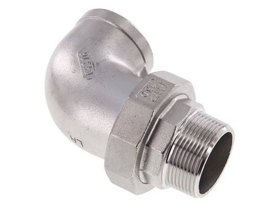 Conector de unión en ángulo de 90 grados 1 1/4'' macho R x hembra Rp Acero inoxidable Junta plana PTFE 16bar (224.8psi)