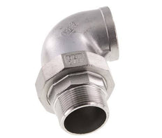 Conector de unión en ángulo de 90 grados 1 1/4'' macho R x hembra Rp Acero inoxidable Junta plana PTFE 16bar (224.8psi)